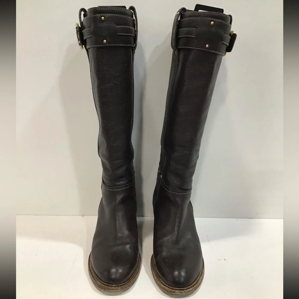 Women’s Chloe Paddington Elegant Brown Pebble Grain Leather Knee-High Boots 38.5